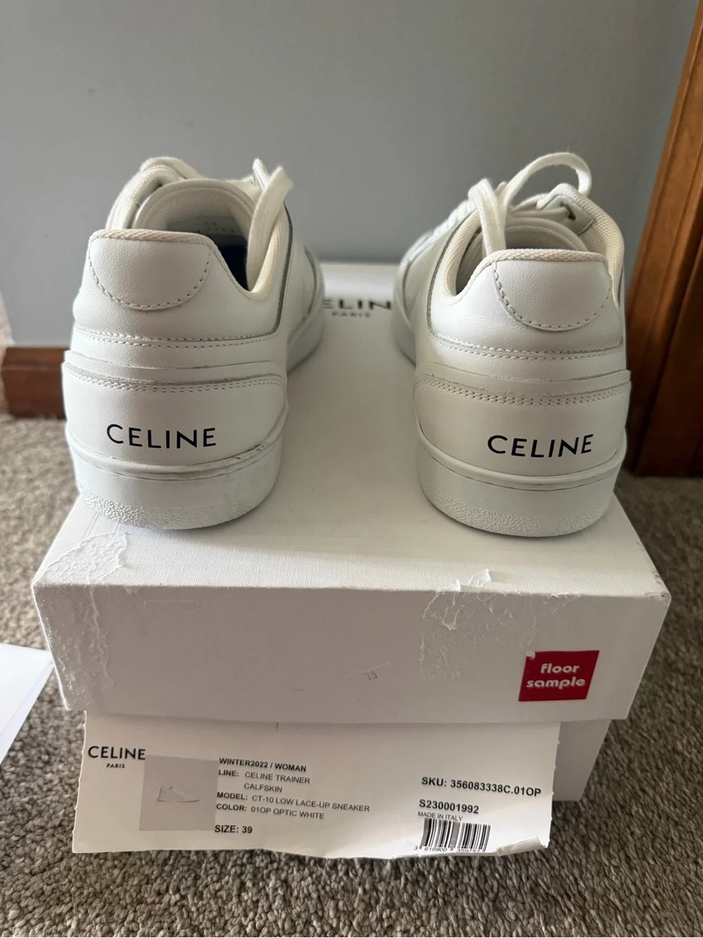 Celine White Leather Low-Top Sneaker with Perforated Logo